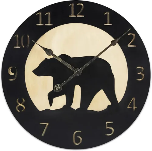 Young's Inc Reloj de pared tallado con oso de madera, relojes de pared para decoración de sala de estar, reloj de pared funcional y decorativo para