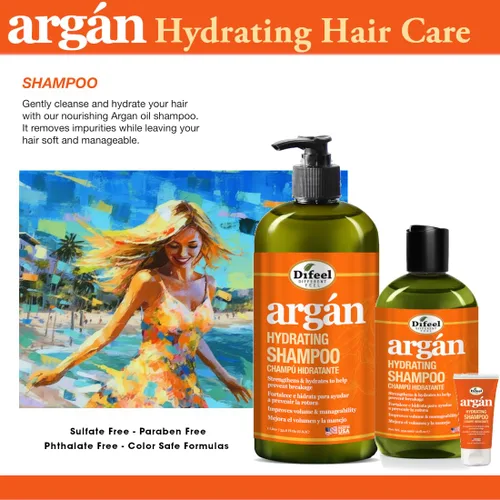 Miniatura 4 de Difeel Champú hidratante de argán 33.8 oz. - Champú de aceite de argán natural sin sulfato para el cabello