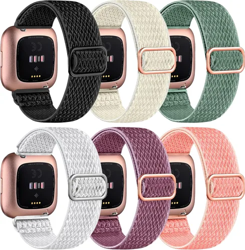 Miniatura 10 de Pack de 6 bandas de nailon compatibles con Fitbit Versa, banda de reemplazo suave, elástica, ajustable y elegante, adecuada para hombres y mujeres