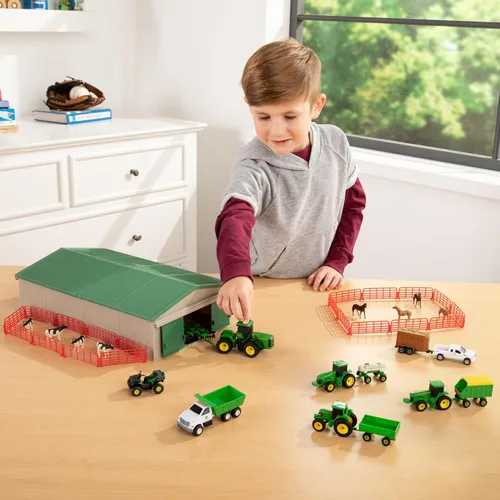 Miniatura 2 de Conjunto de juguetes de granja de metal fundido TOMY John Deere - Escala 1:64 - Incluye animales de granja, cobertizo de máquinas, tractores