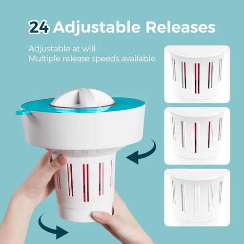Miniatura 6 de Dispensador de tabletas de piscina para tabletas de 3 pulgadas, soporte flotante para tableta con recordatorio y 3 ajustes ajustables, flotante