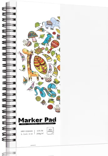 Miniatura 9 de Bloc de papel marcador de 135 libras/7.05 oz/m², 8.3 x 8.9 pulgadas, bloc de bocetos a prueba de sangrado, 30 hojas de papel de arte en espiral