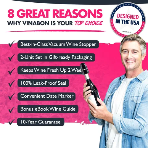 Miniatura 2 de VINABON Juego de tapones de vino al vacío [paquete de 2] – Actualizado 2026 conserva la frescura y el sabor durante 15 días. Diseño mejorado de un