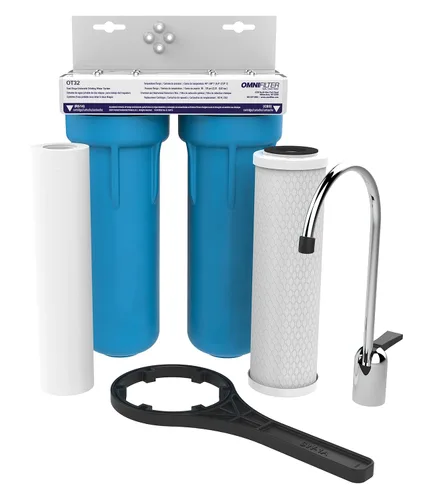 Pentair OMNIFIlter OT32 Sistema de filtración de agua, sistema de filtro de doble etapa premium de 10 pulgadas, certificado NSF para reducir