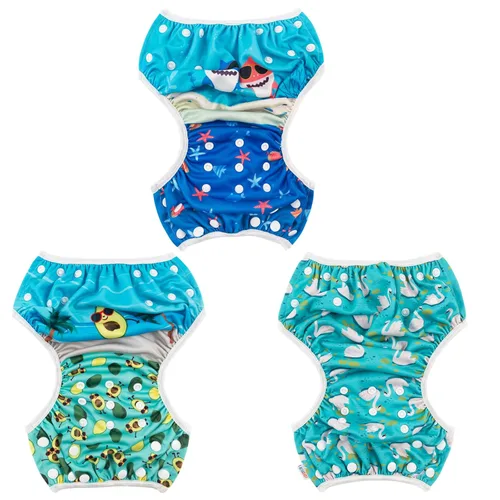 Miniatura 153 de Alva, Pañales de bebé para nadar, paquete de 2 unidades, talle único, reutilizable, lavable y ajustable de 0 a 36 meses. Tamaño de 10 a 40 lbs
