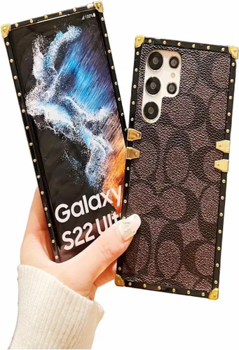 Miniatura 9 de Funda de cuero de lujo para Samsung Galaxy S22 Ultra con correa para pulsera, anticaídas, funda protectora de diseñador compatible con Samsung S22