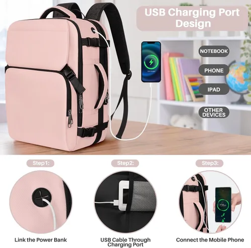 Miniatura 13 de Mochila de Viaje Snoffic para Mujer, Negro, 17 pulg.