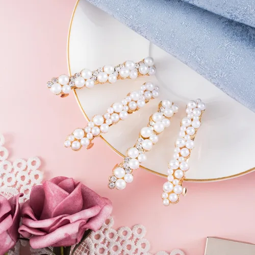 Miniatura 3 de OIIKI Pinzas para el cabello con diamantes de imitación de perlas, elegantes pasadores con alfileres para mujeres, niñas, novias, fiestas, bodas