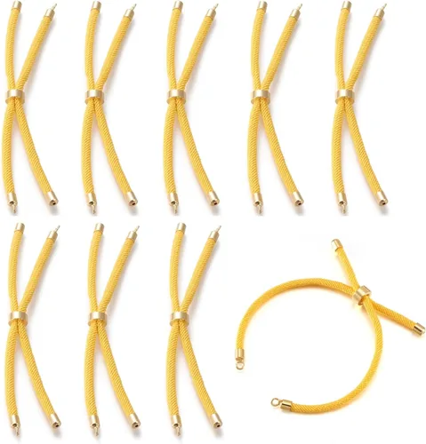 Miniatura 17 de 10 piezas de pulseras de cordón de nylon torcido para hacer joyas ajustables con deslizadores con accesorios de latón dorado para accesorios