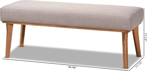 Miniatura 7 de Baxton Studio Odessa - Banco de comedor tapizado de tela gris y acabado marrón nogal, banco de comedor de madera