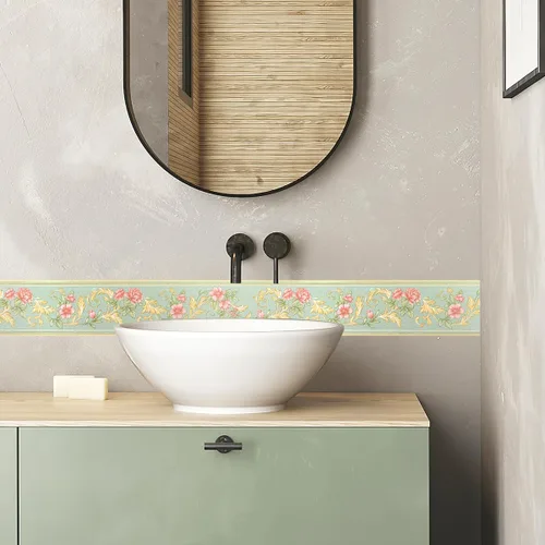 Miniatura 3 de AbaBoorty Borde de Papel Pintado Floral Verde Decor 196"X4.1" De Despegar y Pegar Borde de Pared Impermeable Azulejos Adhesivos Pegatinas de Papel