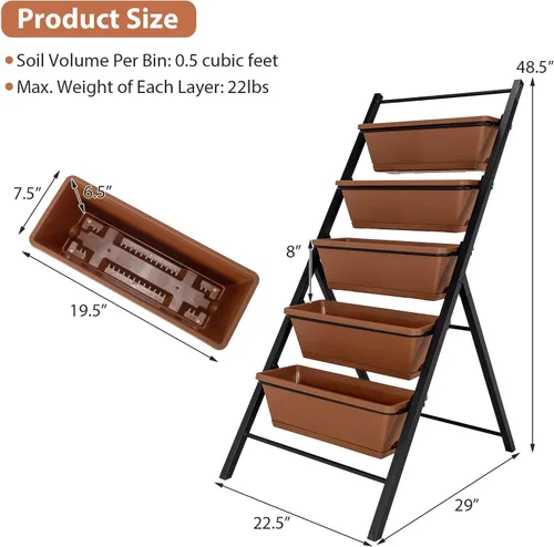 Miniatura 6 de Giantex Maceta vertical elevada, camas de jardín elevadas con orificio de drenaje de agua, cajas independientes de 5 contenedores para cultivo