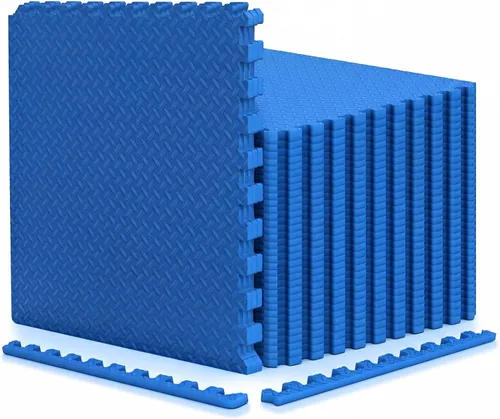 Miniatura 32 de Tangkula Alfombrillas de ejercicio de 12 azulejos con borde, tapetes protectores de espuma EVA antideslizantes, tapetes elásticos de juego