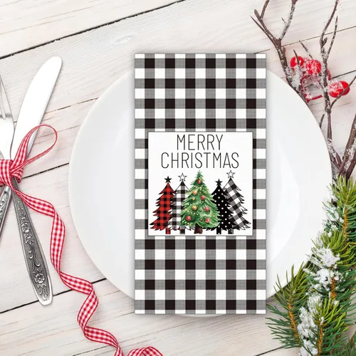 Miniatura 4 de Servilletas de Navidad de búfalo blanco y negro, servilletas de papel desechables para decoración de mesa de vacaciones (paquete de 50)