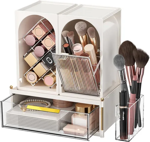 Miniatura 16 de INVSSENE Organizador de maquillaje apilable, almacenamiento de perfume para cuidado de la piel, lápiz labial cosmético, máscara facial, paletas