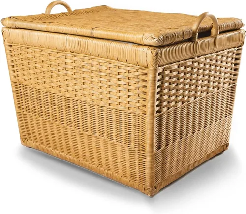 Miniatura 3 de The Basket Lady Cesta de almacenamiento de mimbre con tapa elevable, grande, 24.5 pulgadas de largo x 18 pulgadas de ancho x 17.5 pulgadas de alto
