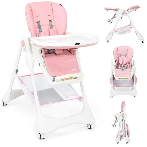 Miniatura 9 de INFANS Silla alta con bandeja extraíble con una sola mano, 4 ruedas bloqueables y cesta de almacenamiento grande, altura multiajustable, reclinable