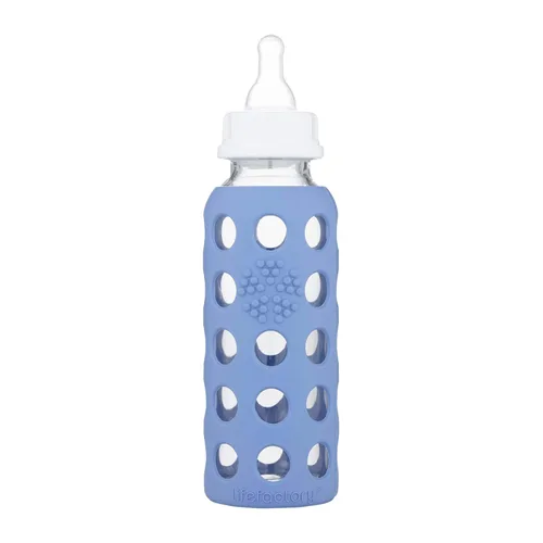 Miniatura 2 de Lifefactory Biberón de vidrio con funda protectora de silicona y etapa 2 pezón arándano 9 onzas (LF110020C4)