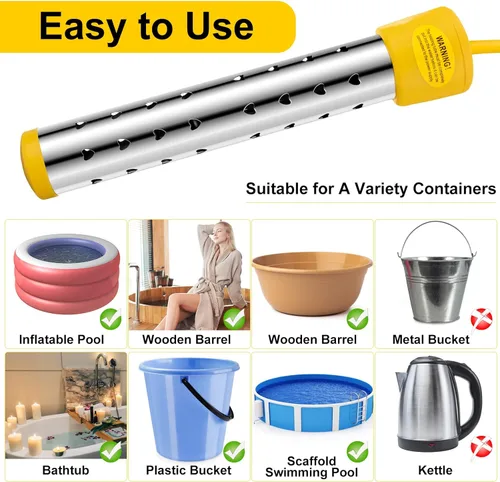 Miniatura 6 de Treela 2 calentadores de agua de inmersión portátiles eléctricos sumergibles para piscina/bañera de hidromasaje con 304 SS para bañera, cubo