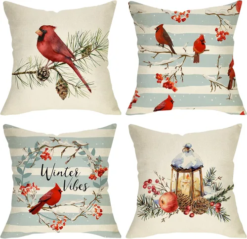 Miniatura 8 de Hello Winter Vibes - Juego de 4 fundas de almohada decorativas verdes de 20 x 20 pulgadas, ponte acogedora para bicicleta, árbol de Navidad, copos