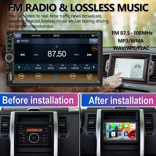 Miniatura 4 de Estéreo de Auto Doble DIN con Apple CarPlay Inalámbrico, Android Auto Inalámbrico, Pantalla Táctil HD de 7 Pulgadas, Radio de Coche con Bluetooth