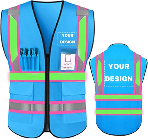 Miniatura 11 de Chaleco de seguridad de alta visibilidad reflectante personalizado con logotipo, ropa de trabajo de seguridad con tiras reflectantes y bolsillos a