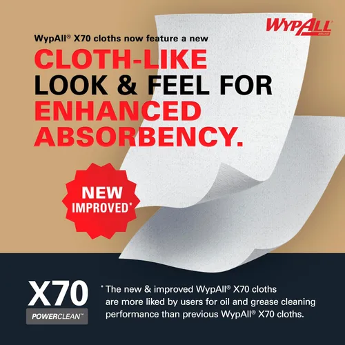 Miniatura 5 de WypAll PowerClean X70 Paños de Servicio Mediano (41455), Caja Emergente, Toallas de Larga Duración, Blanco