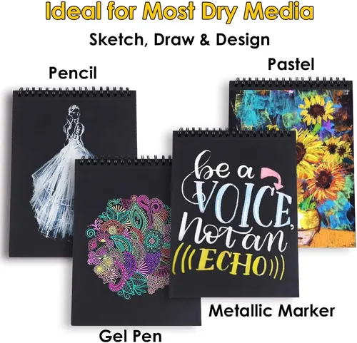 Miniatura 3 de Dyvicl Cuaderno de bocetos profesional de papel negro de 5.5 x 8.5 pulgadas, 35 hojas de papel de dibujo pesado de 150 GSM para bolígrafos de gel