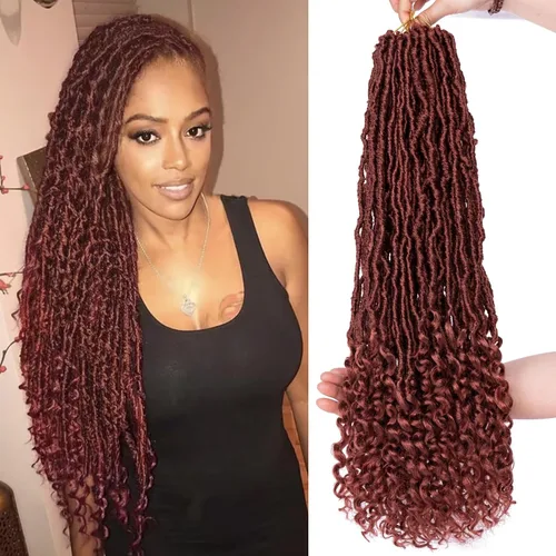 Miniatura 34 de Leeven 7 paquetes de rastas sintéticas con extremos rizados de 18 pulgadas, rastas de diosa preenrolladas para cabello de ganchillo, 84 hebras 1b#