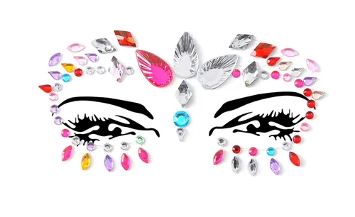 Miniatura 26 de 32 piezas de gemas faciales (diseños aleatorios) autoadhesivas con purpurina para tatuaje, gemas para festivales, fiestas rave, maquillaje corporal