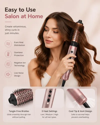 Miniatura 7 de Brightup Air Styler 5 en 1, cepillo secador de pelo de alta velocidad de 1400 W, rizador de pelo automático profesional con botón de disparo frío