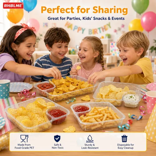 Miniatura 2 de RHBLME Paquete de 300 bandejas grandes de plástico para nachos de 8 x 6 pulgadas, 2 compartimentos desechables, recipientes de plástico para nachos