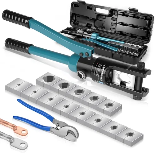Herramienta de prensado hidráulico, kit de herramientas de crimpado de alambre hidráulico de 16 toneladas con cortador de cables y 13 pares de