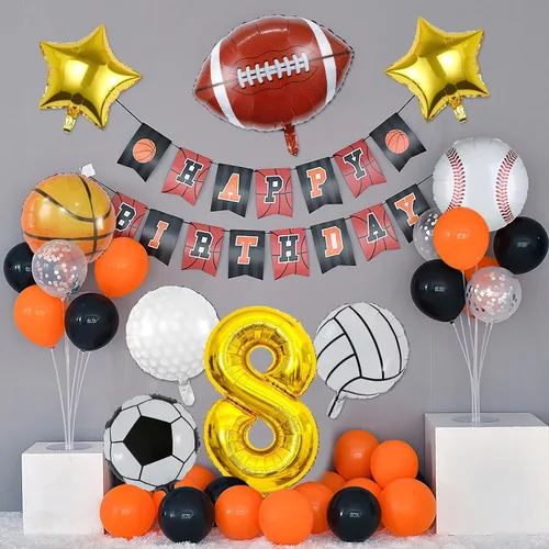 Miniatura 5 de Globos de aluminio deportivos de 9 piezas, para fútbol, baloncesto, béisbol, voleibol, golf, fútbol y números, globos de aluminio de Mylar