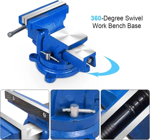 Miniatura 3 de Tornillo de banco resistente de 5 pulgadas, base giratoria de 360° con abrazadera de yunque de acero fundido, tornillo de banco de mesa