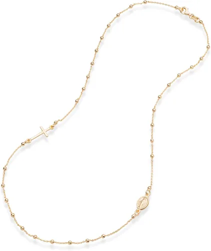 Miniatura 2 de Miabella - Collar de plata de ley italiana 925 bañado en oro de 18 quilates con cuentas de rosario italiano y cruz lateral en forma de flor