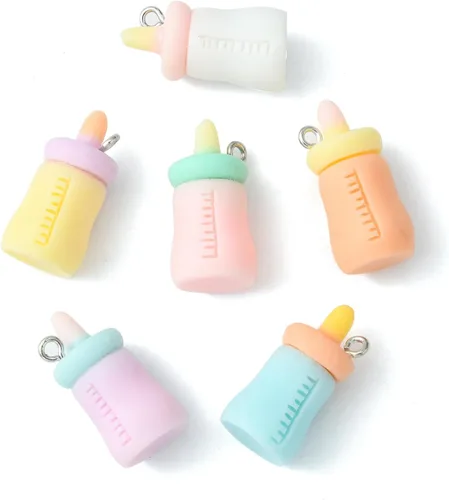 LiQunSweet 30 piezas de 6 colores de resina opaca de colores mezclados para bebé, biberón, bebida, leche, dijes para decoración de fiesta de
