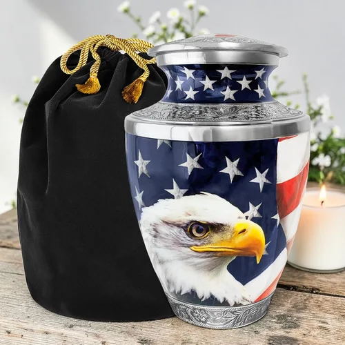 Miniatura 2 de Urna de águila americana para cenizas hombre adulto – Urnas de cremación patrióticas grandes para cenizas humanas, hombres y mujeres adultos – Urna