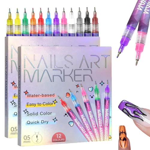 Marcadores de uñas, juego de bolígrafos de arte de uñas 3D de 12 colores, bolígrafo de líneas para punteado, dibujo, pintura y grafiti de puntos de