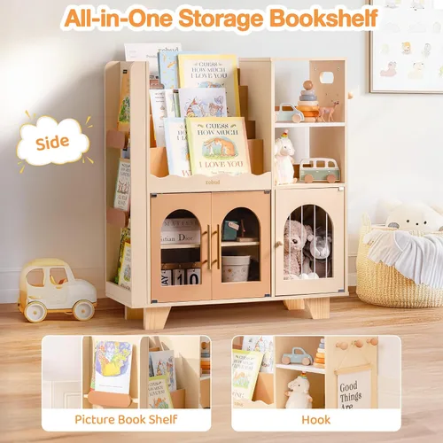 Miniatura 5 de ROBUD Organizador de almacenamiento de juguetes, organizadores y almacenamiento de juguetes todo en uno, estantería de madera para niños con 6