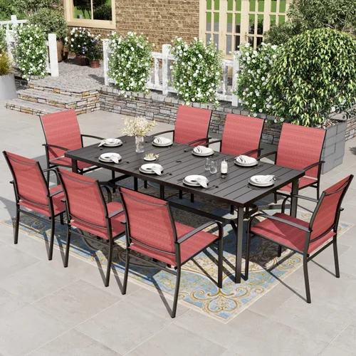 Miniatura 23 de HERA'S HOUSE Juego de comedor rojo para 4, juego de mesa y sillas de exterior de 5 piezas, 4 sillas de comedor de textileno, mesa de comedor Sillas