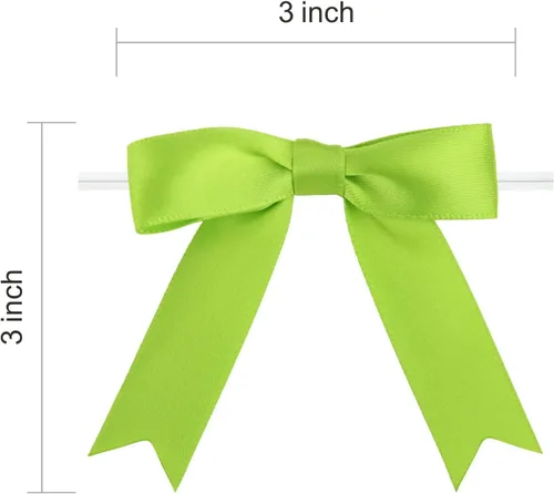 Miniatura 2 de Meseey 50 Piezas Lazos de Cinta de Satén de 3 Pulgadas con Alambre de Torsión Verde Manzana Preatados Premade Lazos de Manualidades para Bolsas