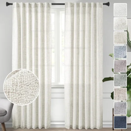 Miniatura 55 de Cortinas de lino 92 pulgadas de largo, juego de 2 paneles con bolsillo para barra, lengüeta trasera, cortinas transparentes para ventanas