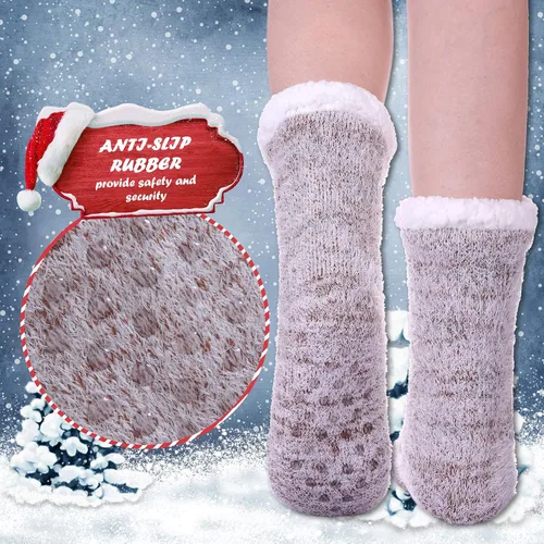 Miniatura 5 de DYW Women Winter Thick Slipper Socks with Grippers Non Slip Warm Fleece Lining Fluffy Fuzzy Socks Christmas Gifts