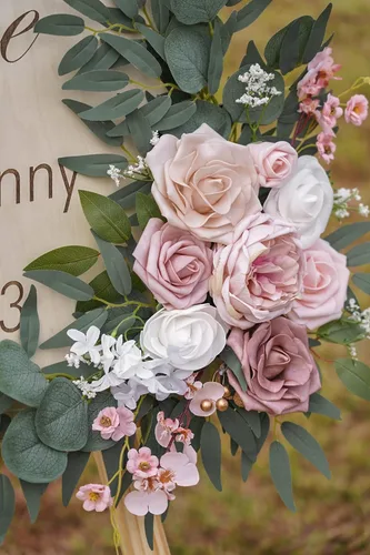 Miniatura 6 de ponatia Pequeños Ramos de Flores de Arco de Boda (Paquete de 2), Flores Artificiales Rosa Polvo para Señales de Bienvenida de Boda, Decoraciones