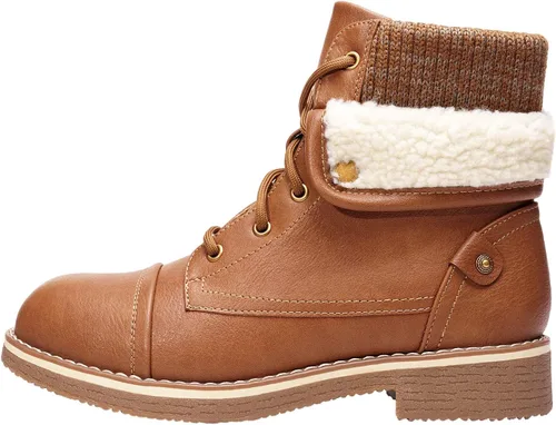 Miniatura 3 de DREAM PAIRS Botas de combate con cordones para mujer, botines de invierno de tacón bajo