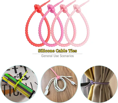 Miniatura 4 de 20 bridas de silicona reutilizables para cables, organizador de cables de silicona reutilizables, correas para cables, ataduras multiusos