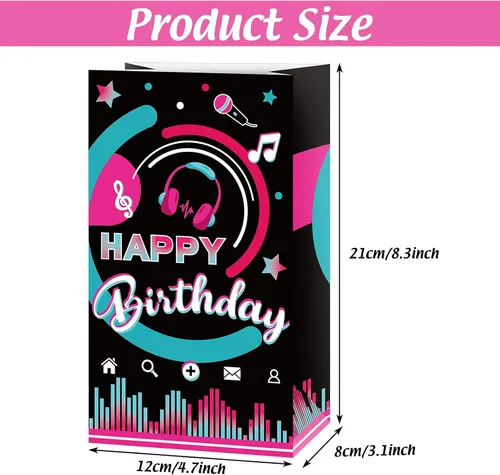 Miniatura 2 de Sumind 24 bolsas de regalo de fiesta Kpop para niñas, bolsa de regalos de cumpleaños con música, bolsas de dulces de estrella de rock disco