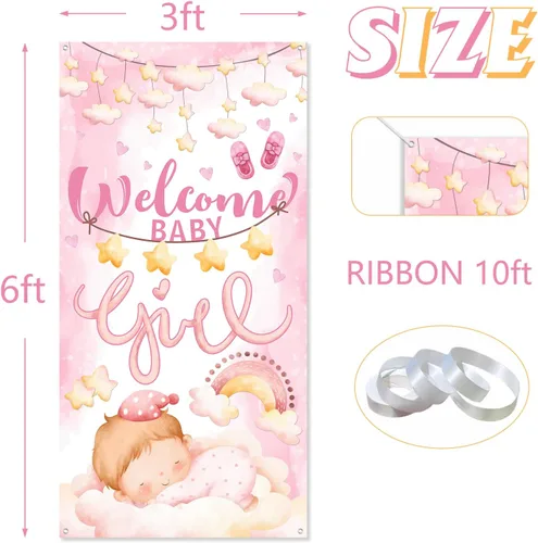 Miniatura 2 de Cartel de bienvenida para puerta de bebé, decoración de baby shower para niñas, letrero de puerta, fondo de fotografía de fiesta de revelación