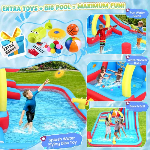 Miniatura 5 de Whubefy Toboganes acuáticos inflables para el patio trasero de los niños (con 450 sopladores, 6 juguetes)
